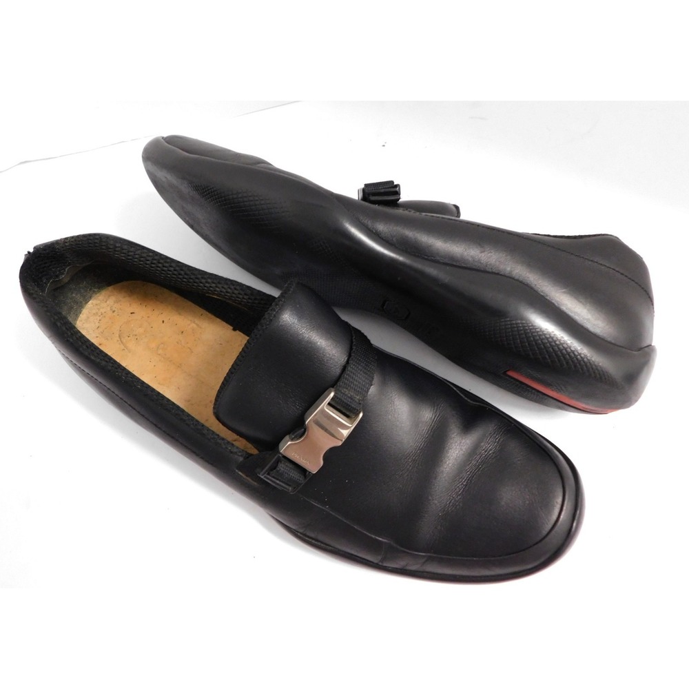 PRADA Silver Side Buckle Black Slip On Loafer - 11 US - Picture 2 of 7
